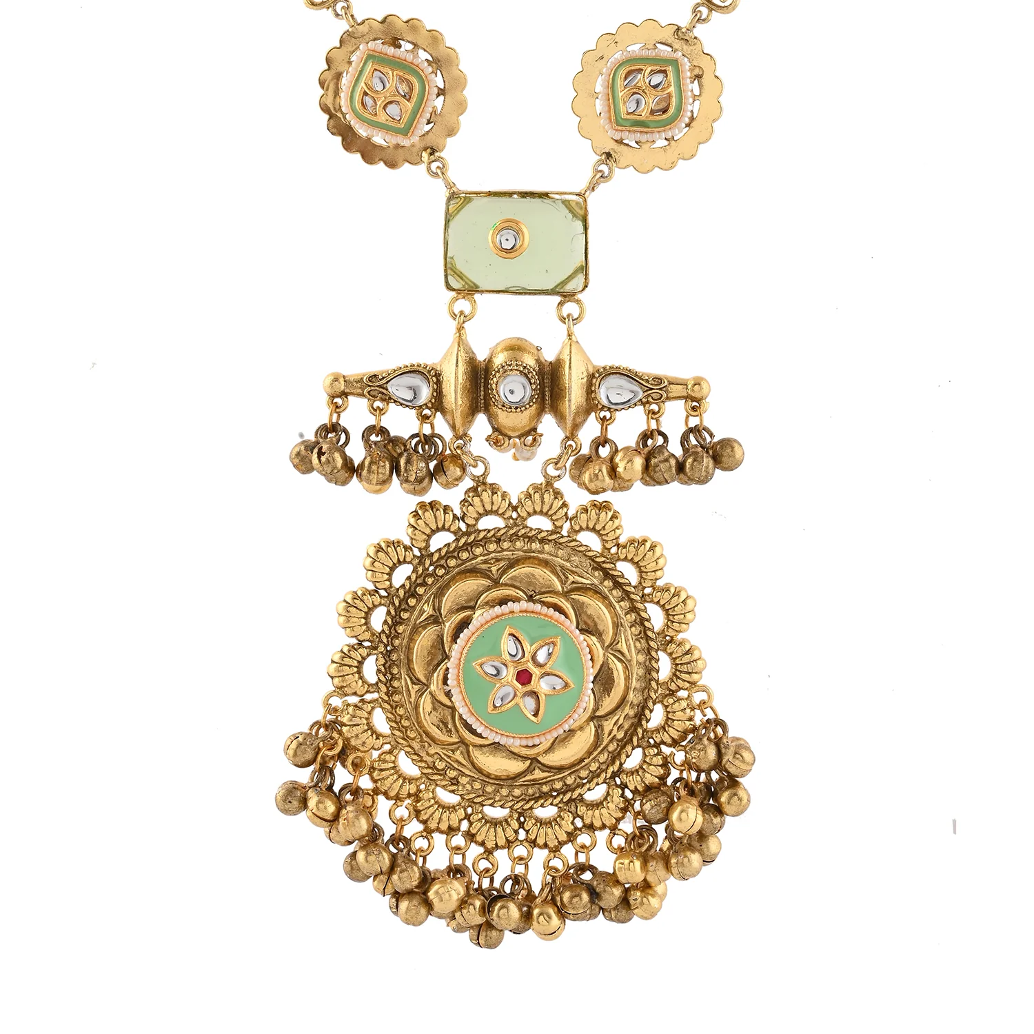 Antique Opulance Elegant Green Stone Necklace Set - Image 5