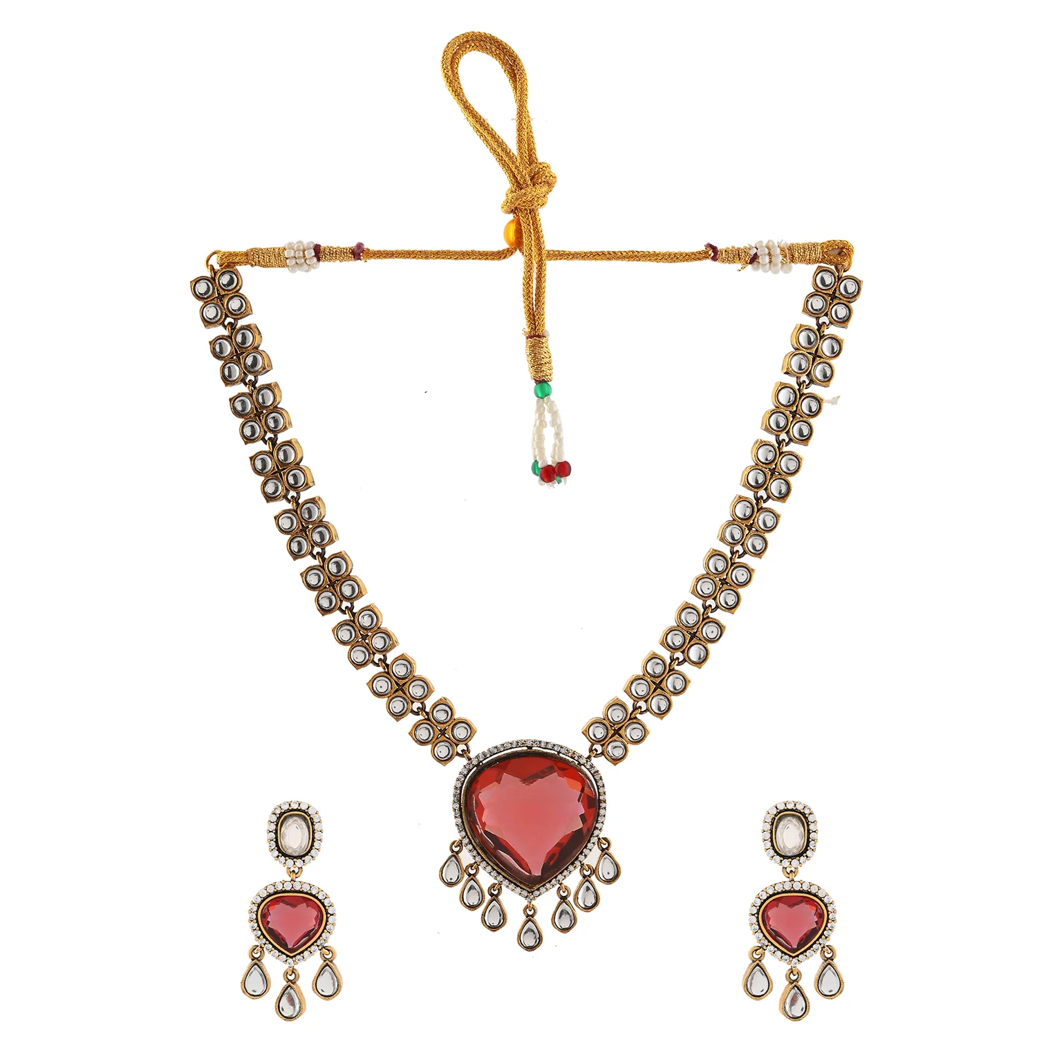 Antique Opulance Elegant Red Stone Necklace Set - Image 4