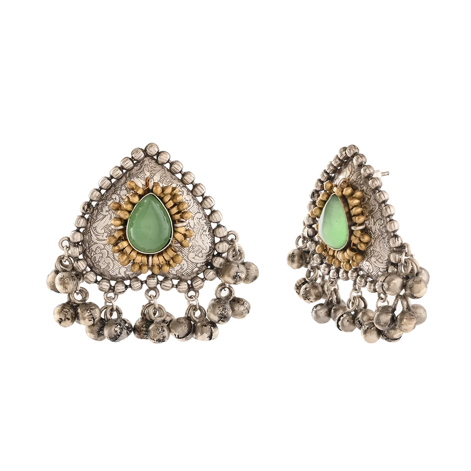Antique Opulance Statement Green Stud Earrings - Image 3
