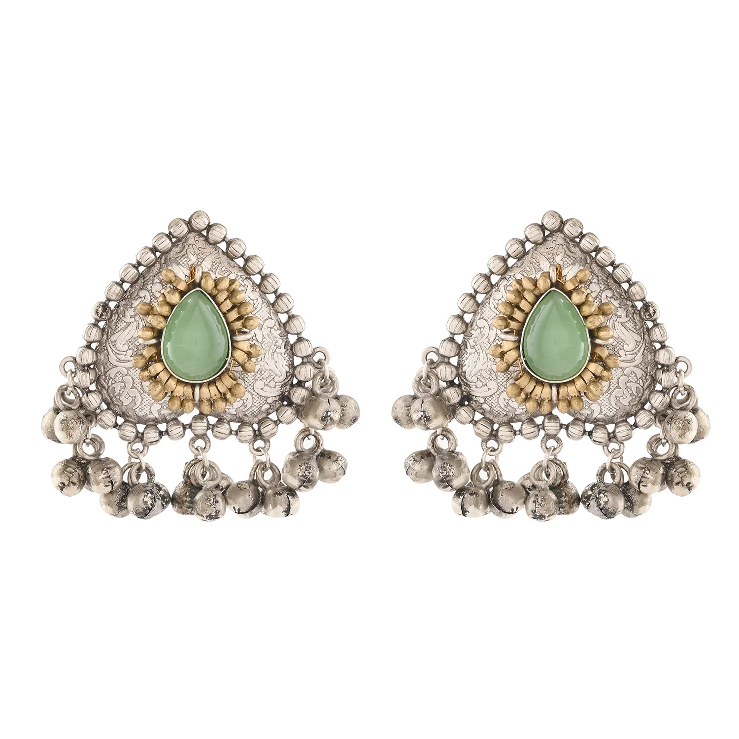 Antique Opulance Statement Green Stud Earrings - Image 4