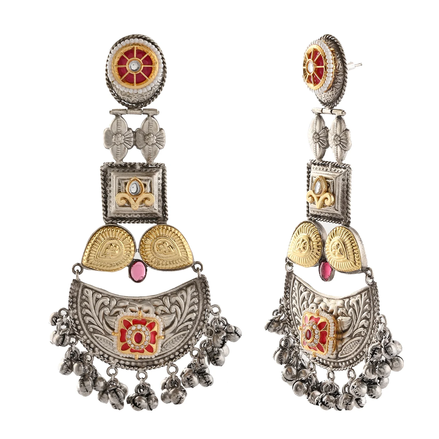 Antique Opulance Statement Red Chandbali Earrings - Image 3
