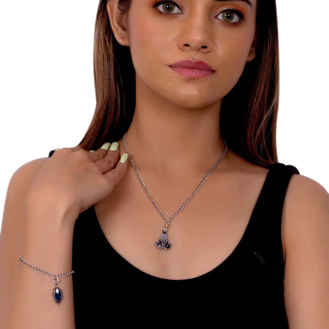Antique Oxidized Charms Pendant with Bracelet - Image 2