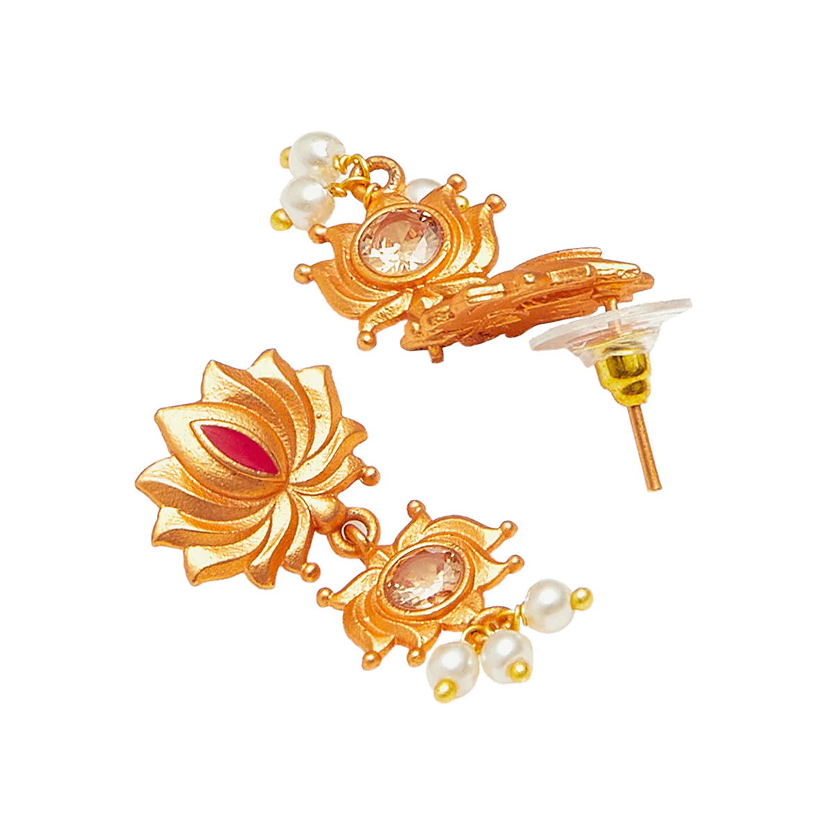 Apsara Antique Inspired Lotus Motifs Brass Rose Gold Plated Jewellery Set - Image 5