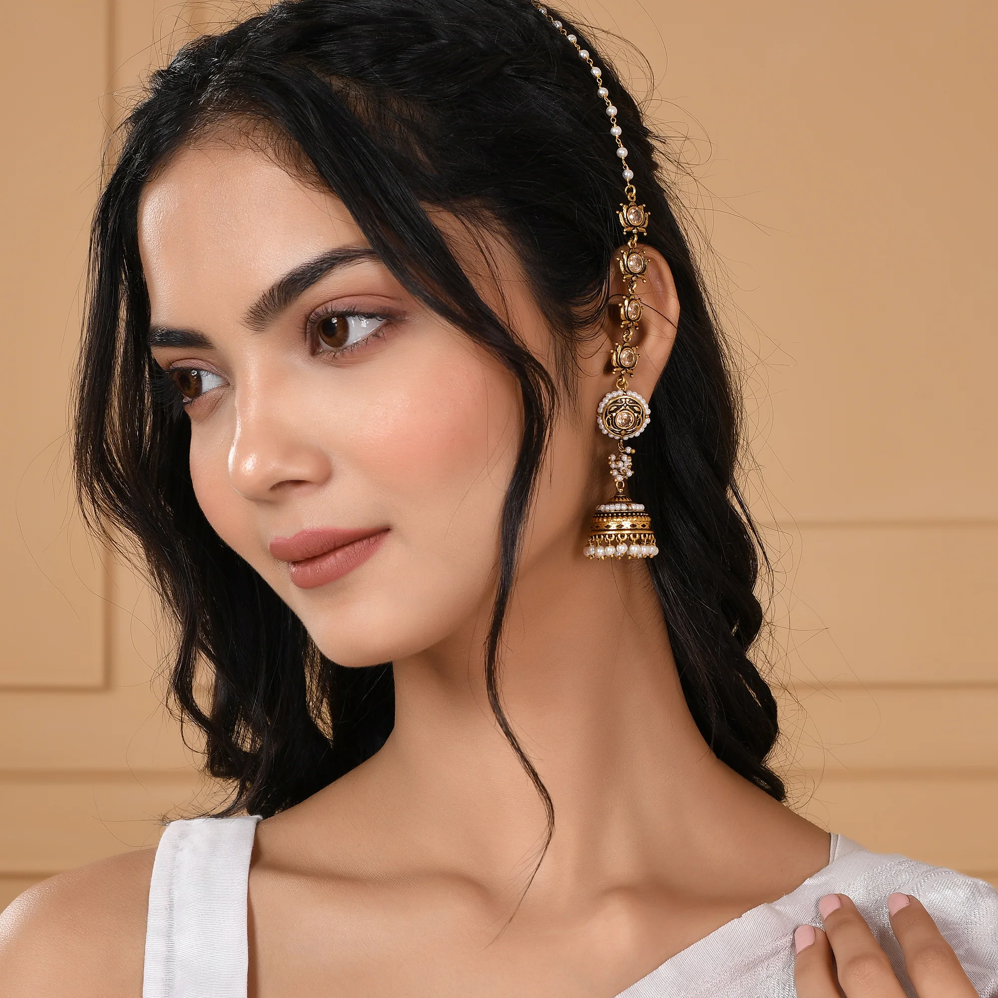 Apsara Bliss Jhumka Earrings With Chain - Image 3