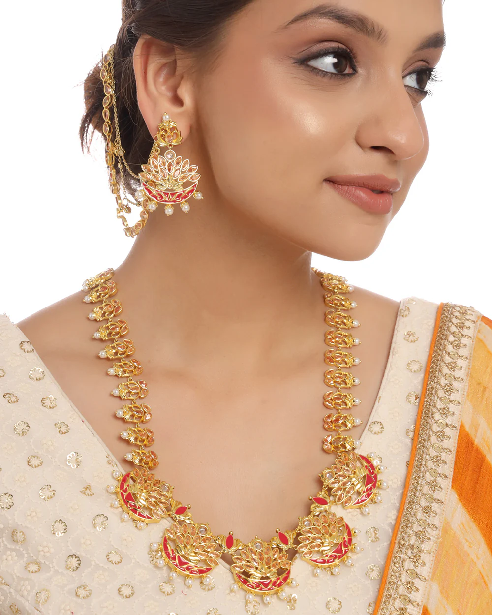 Apsara Bridal Crescent Moon Enameled Necklace Set - Image 2