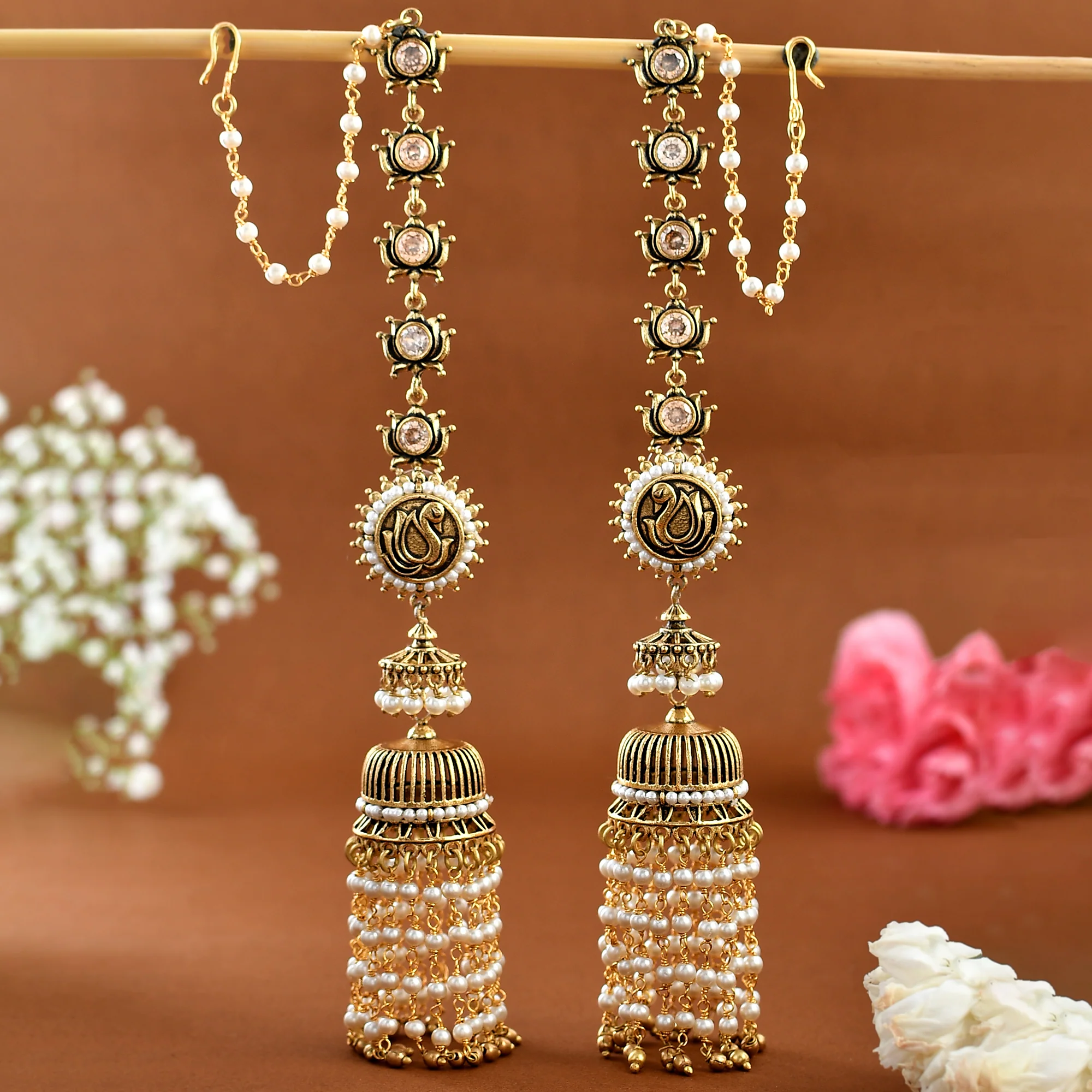 Apsara Bridal Long Tasselled Drop Earrings With Chain