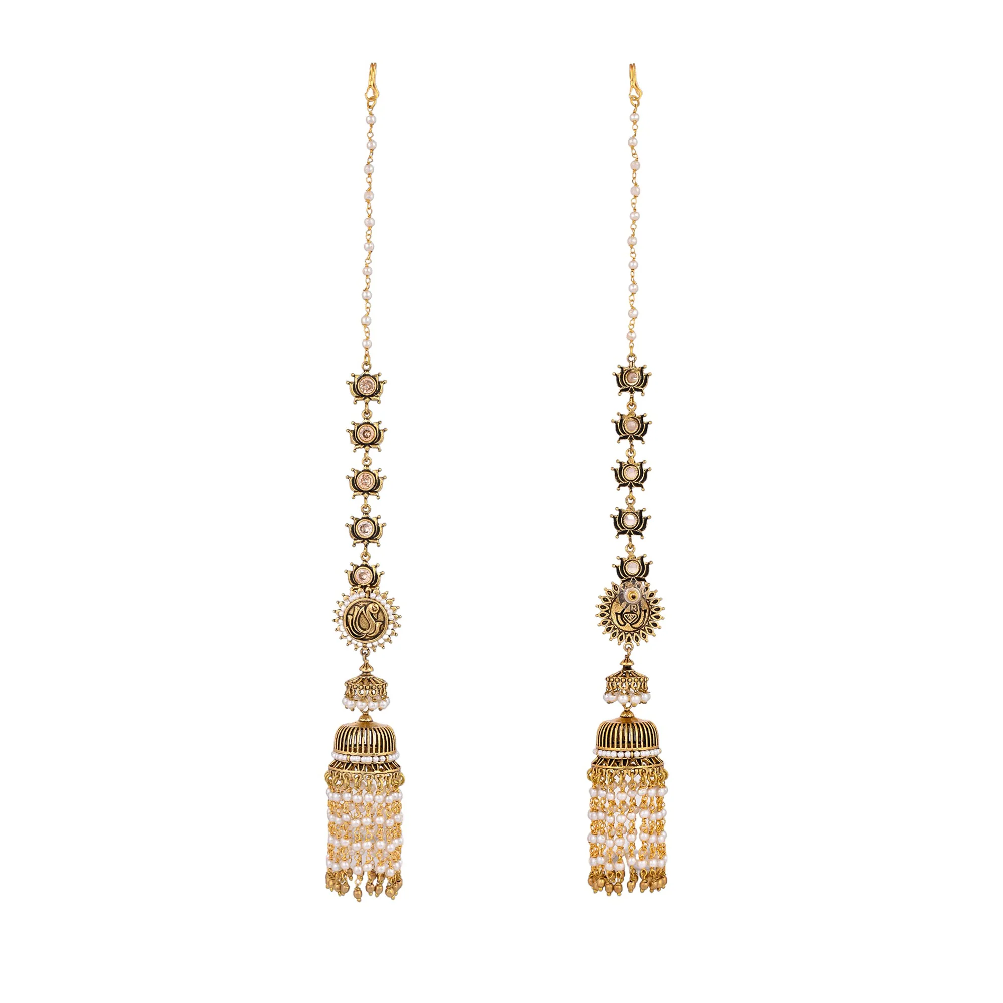 Apsara Bridal Long Tasselled Drop Earrings With Chain - Image 5
