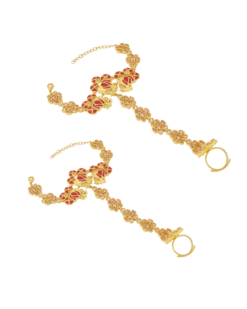 Apsara Gold Toned Lotus Motifs Faux Kundan Brass Haath Phool - Image 3