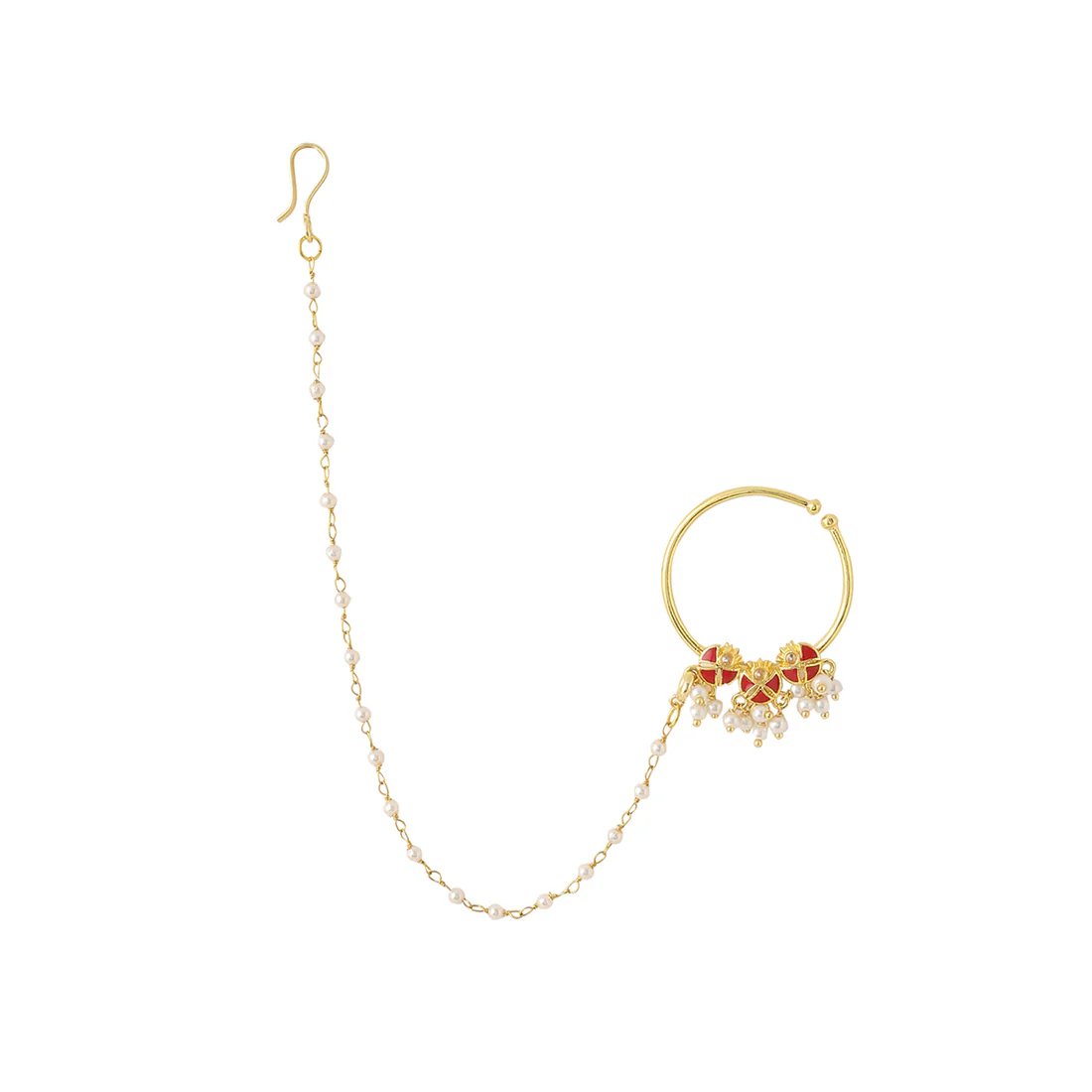 Apsara Bridal Pearl Drop Enameled Nose Ring - Image 3