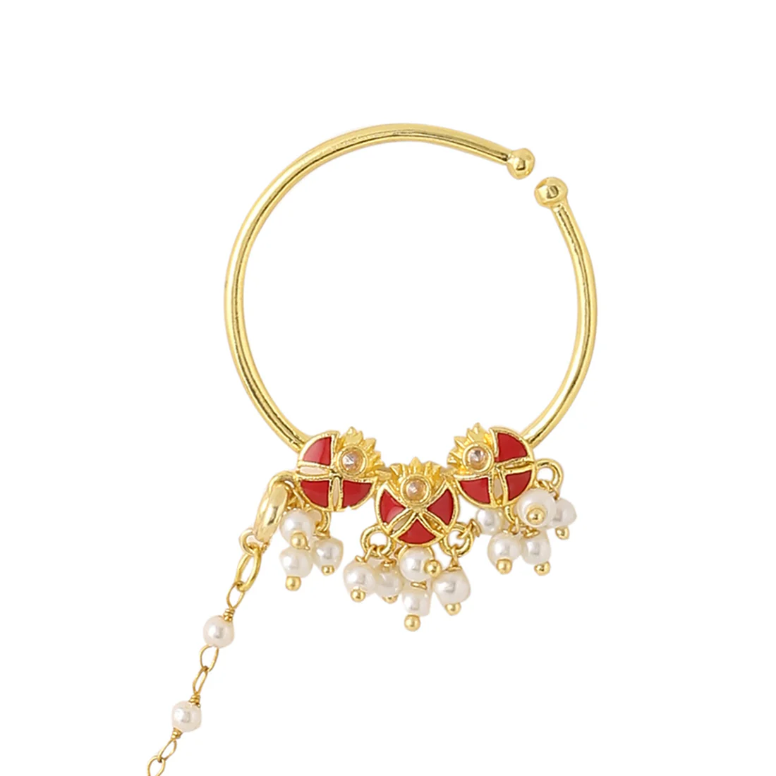 Apsara Bridal Pearl Drop Enameled Nose Ring - Image 4