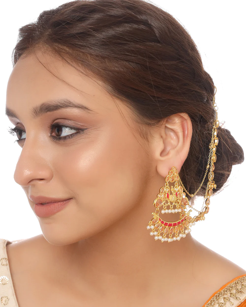 Apsara Heavily Embellished Gold Plated Brass Sahara Earrings - Image 2