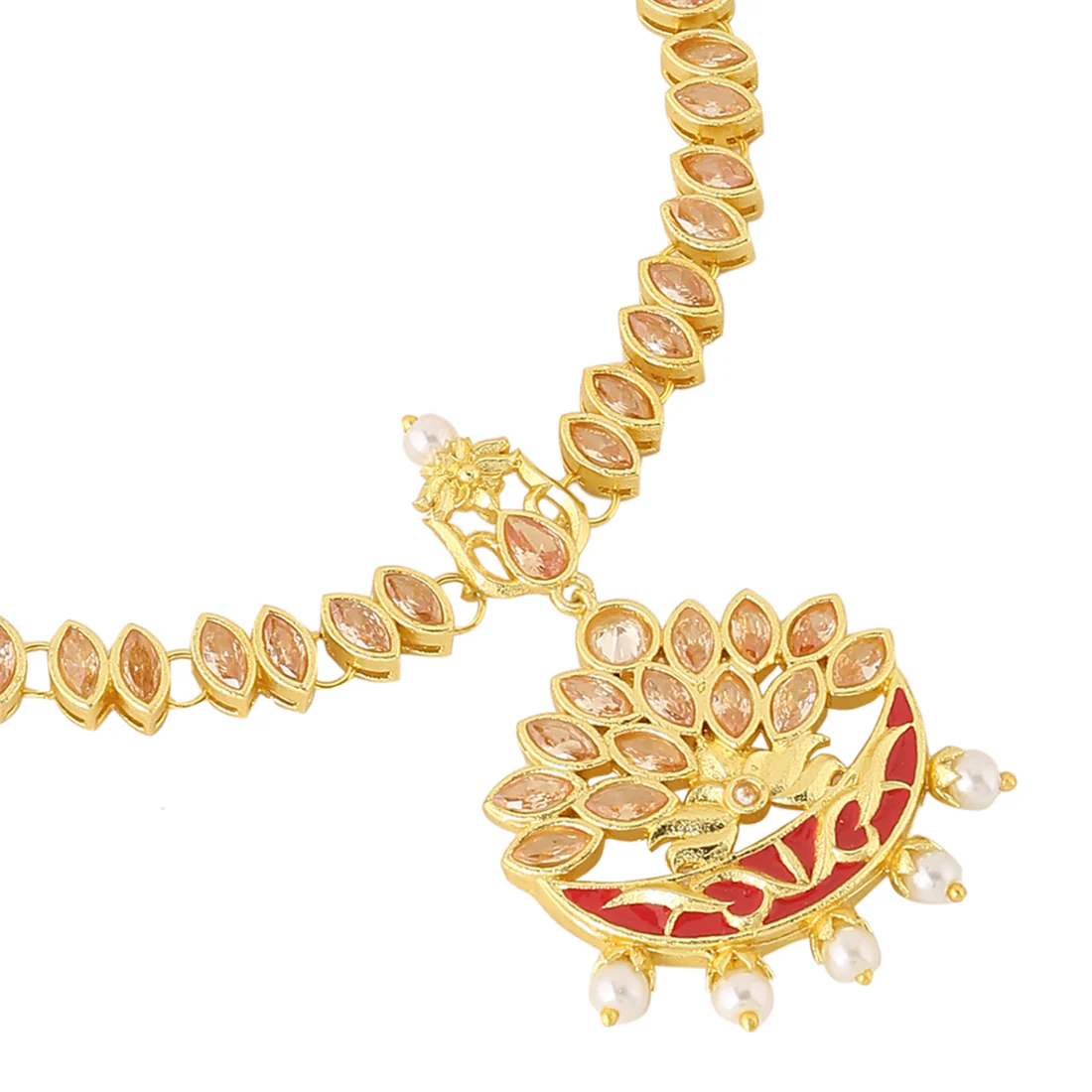 Apsara Bridal Red Enamelled with Pearl Drops Golden Armlets - Image 3