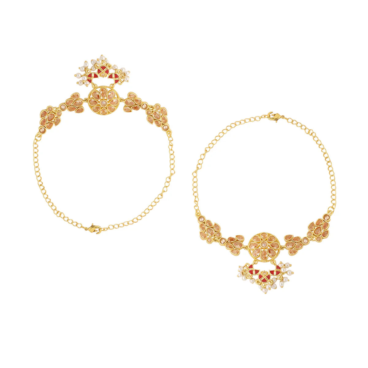 Apsara Bridal Red Enamelled with Pearl Floral Armlets - Image 3