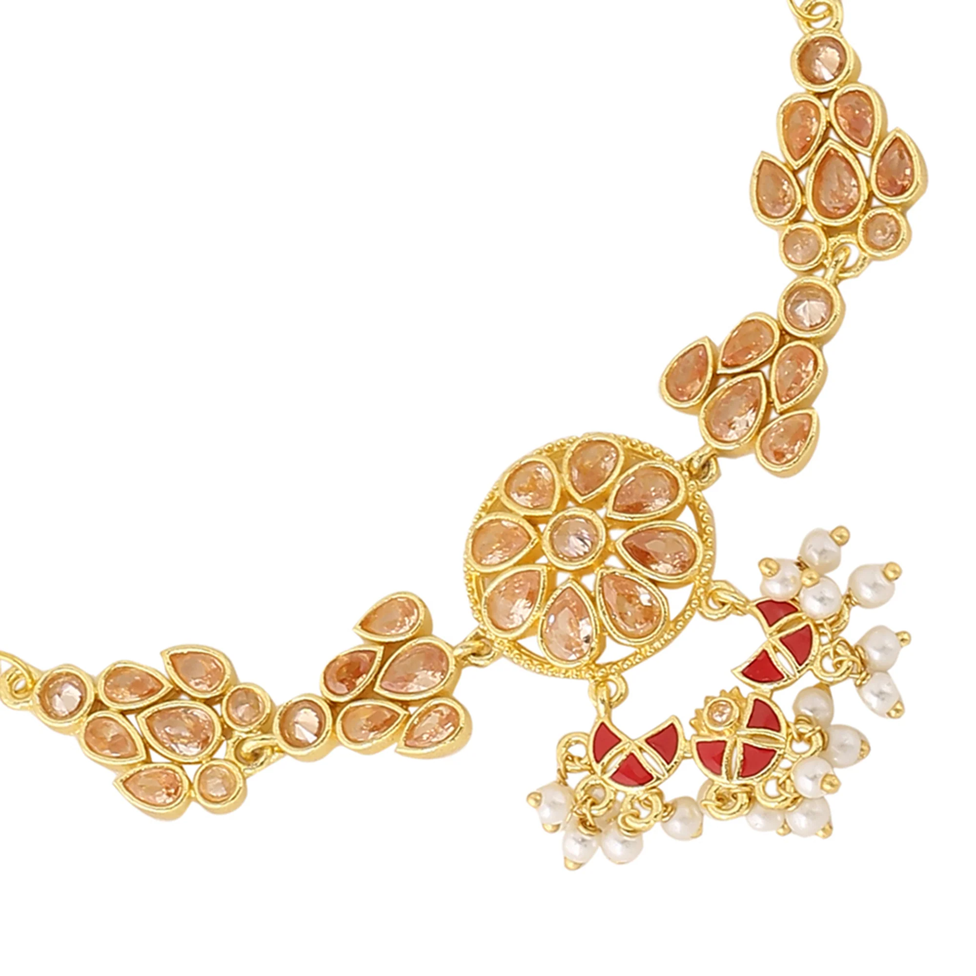 Apsara Bridal Red Enamelled with Pearl Floral Armlets - Image 4