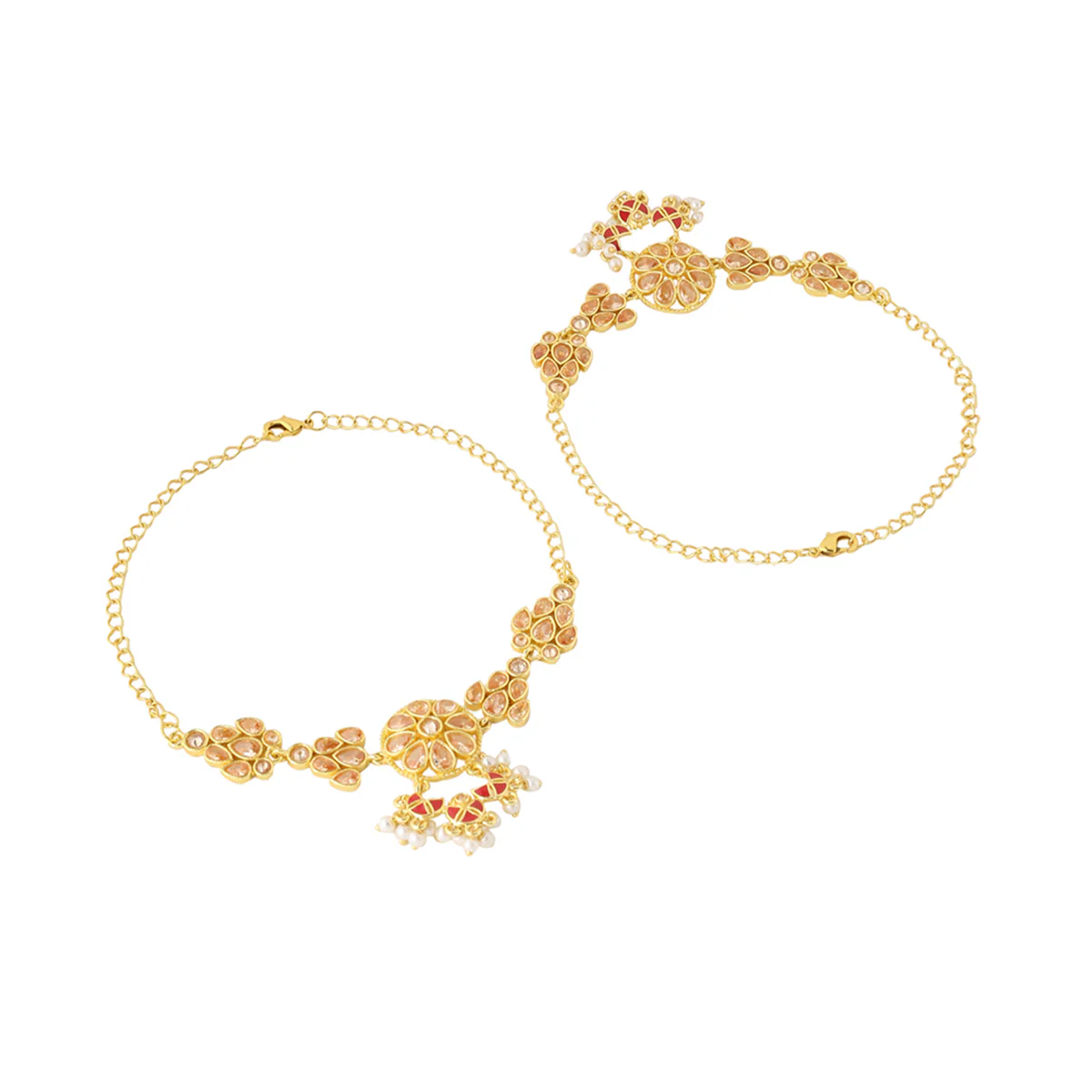 Apsara Bridal Red Enamelled with Pearl Floral Armlets - Image 5