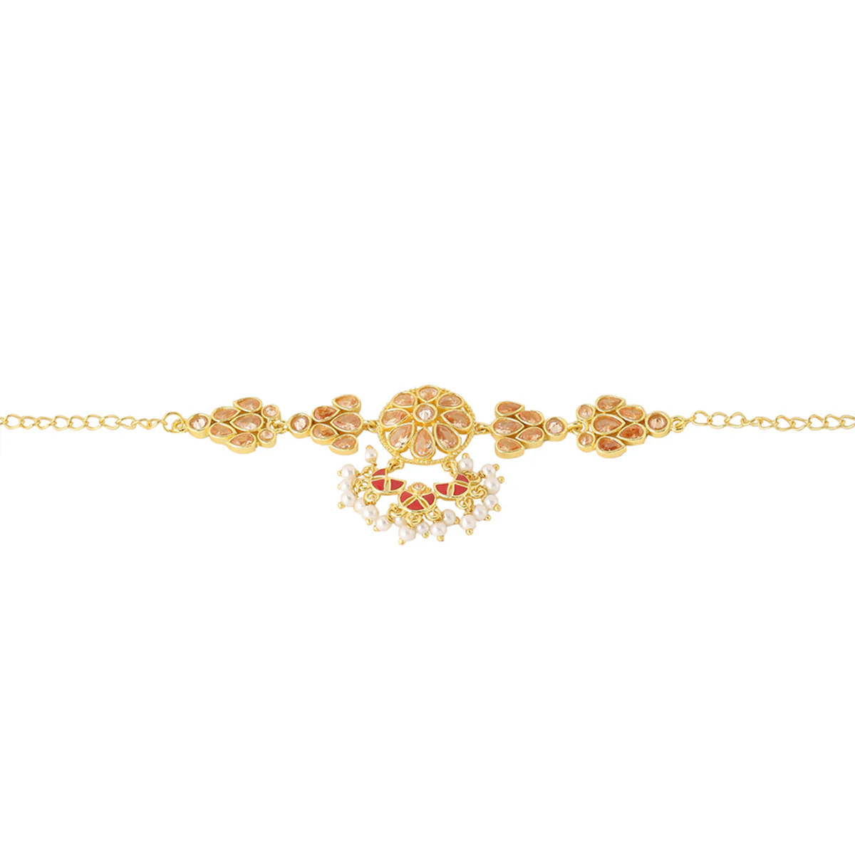 Apsara Bridal Red Enamelled with Pearl Floral Armlets - Image 6