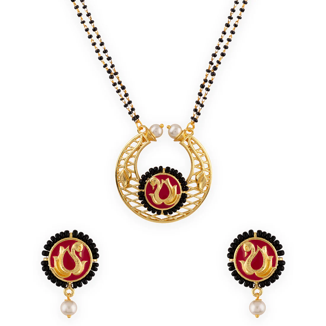 Apsara Chandbali Enameled Mangalsutra Set - Image 3