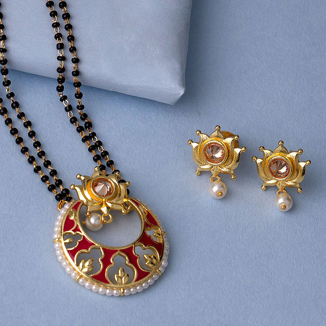 Apsara Chandbali Lotus Motif Mangalsutra Set