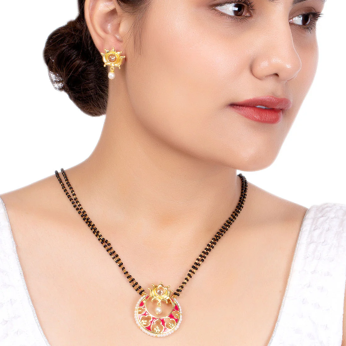 Apsara Chandbali Lotus Motif Mangalsutra Set - Image 2