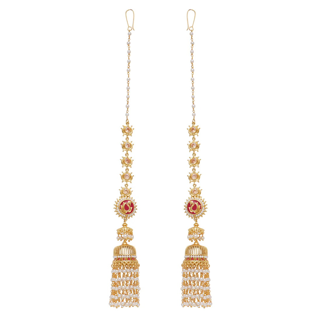 Apsara Cluster Setting Faux Pearls Ethnic Gold Plated Brass Sahara Earrings - Image 3