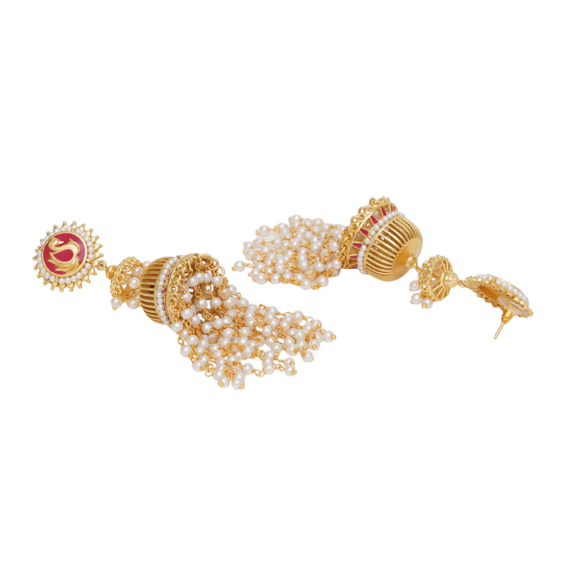 Apsara Cluster Setting Faux Pearls Ethnic Gold Plated Brass Sahara Earrings - Image 4
