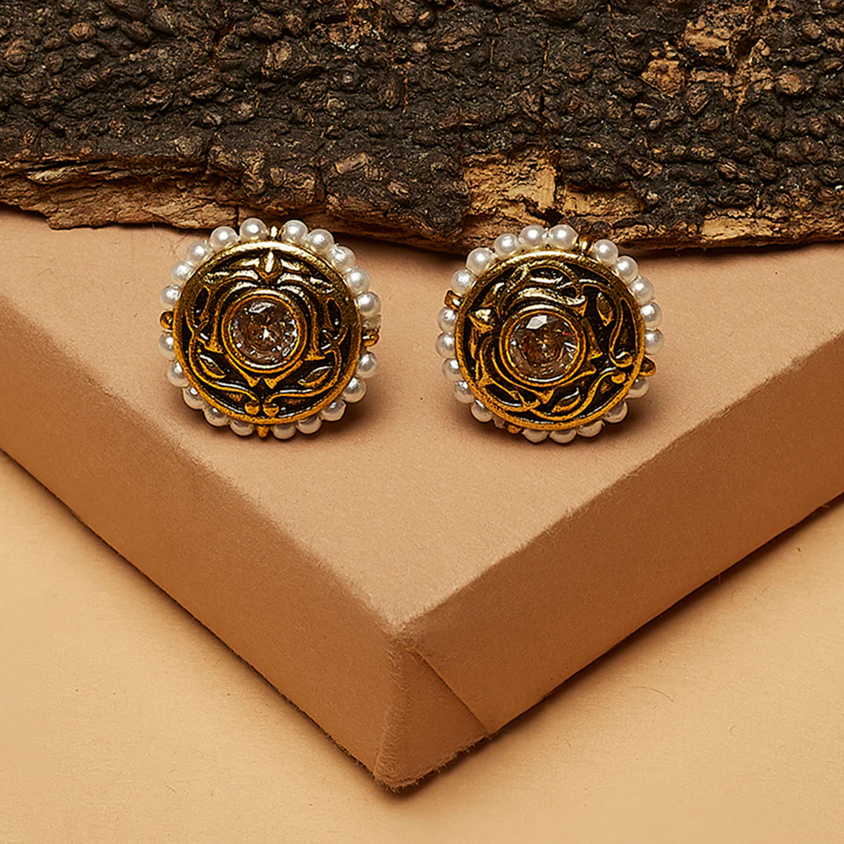 Apsara Collection Gold Finish Black Earrings