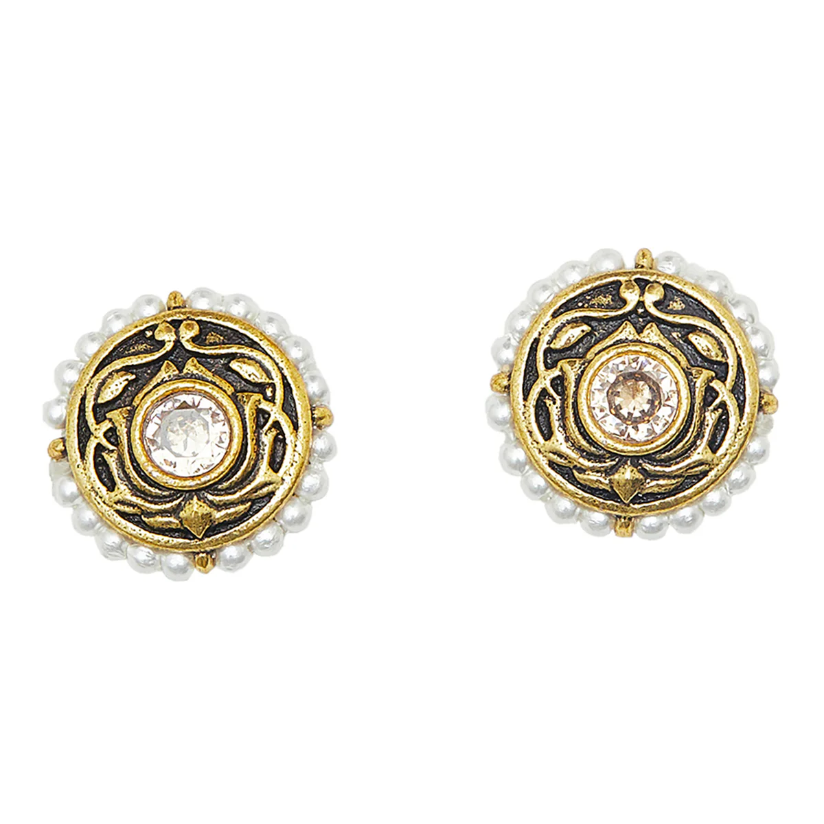 Apsara Collection Gold Finish Black Earrings - Image 3