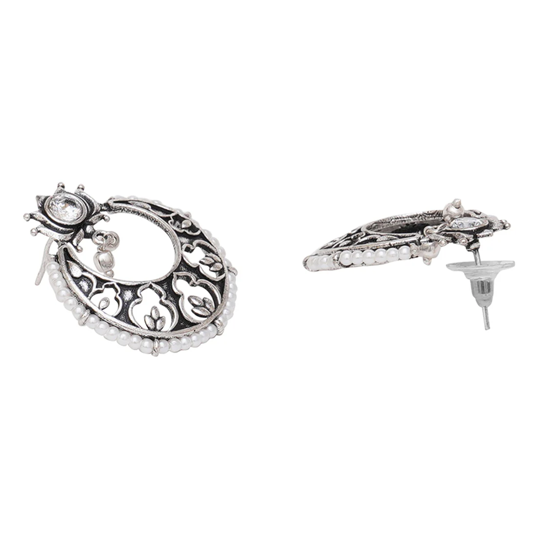 Apsara Cresent Moon Silver Choker Necklace Set - Image 5