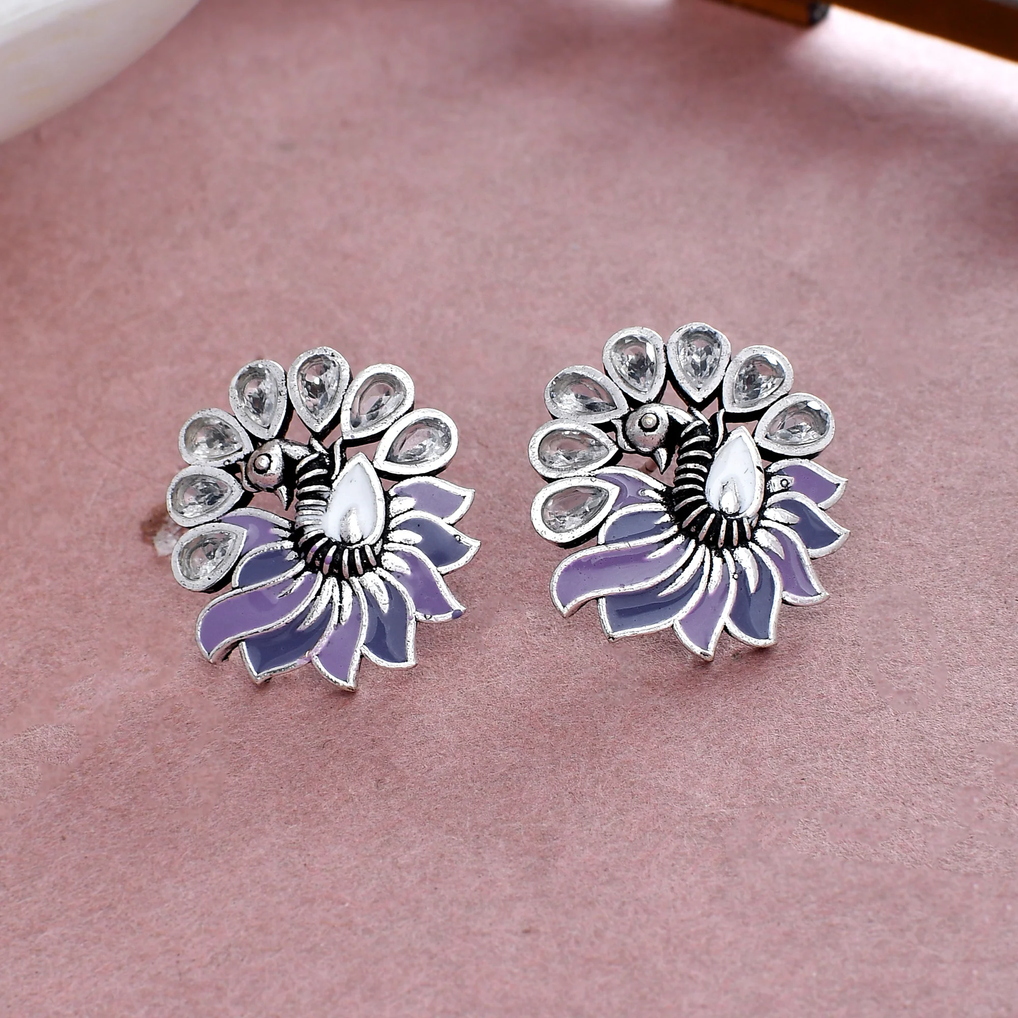 Apsara Enamelled Faux Kundan Silver Plated Stud Earrings