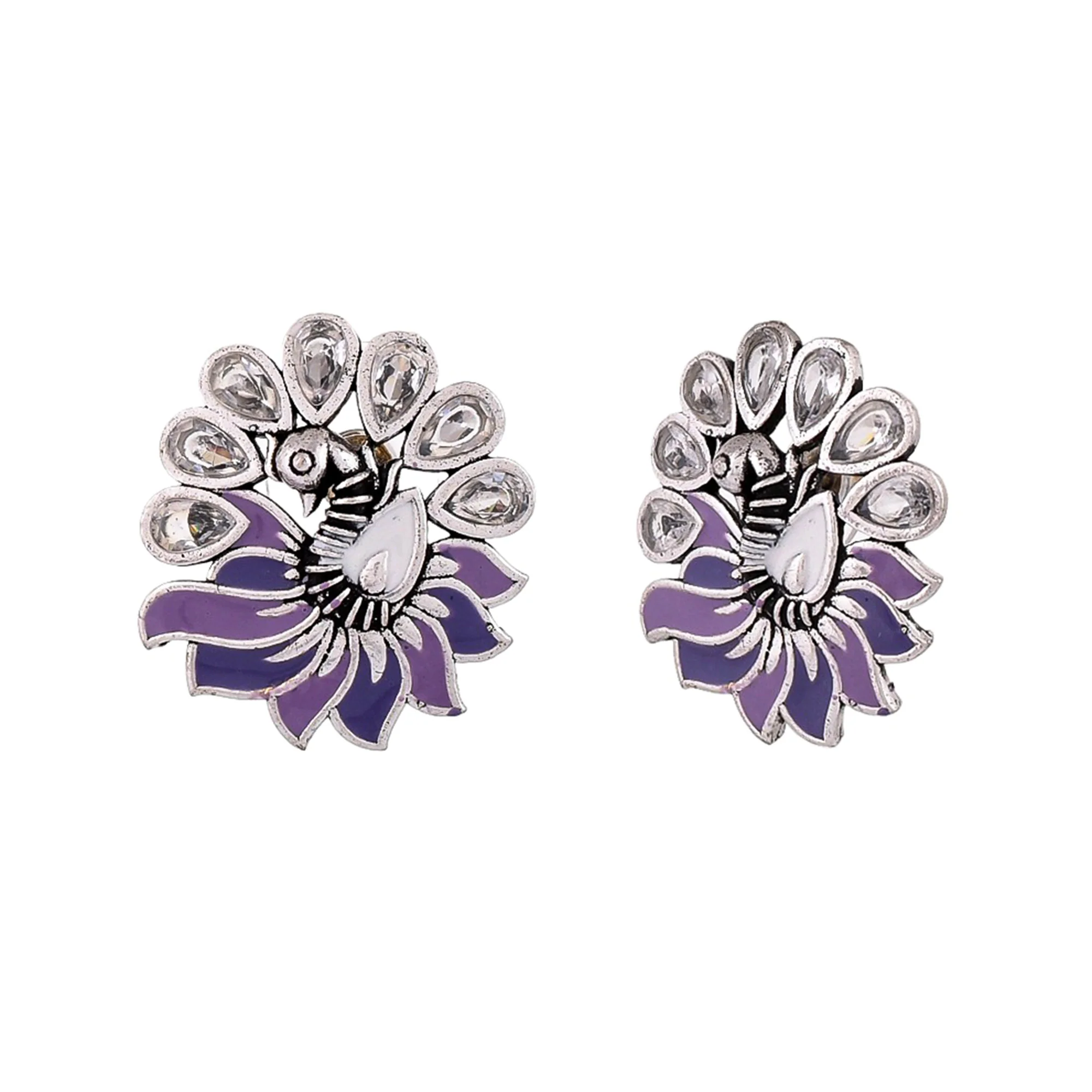 Apsara Enamelled Faux Kundan Silver Plated Stud Earrings - Image 3