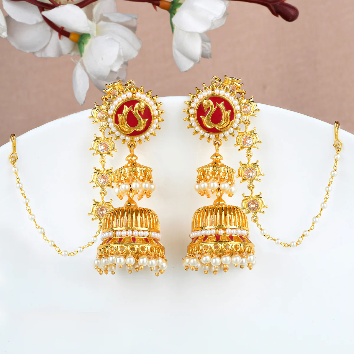 Apsara Enamelled Floral Chain Earrings