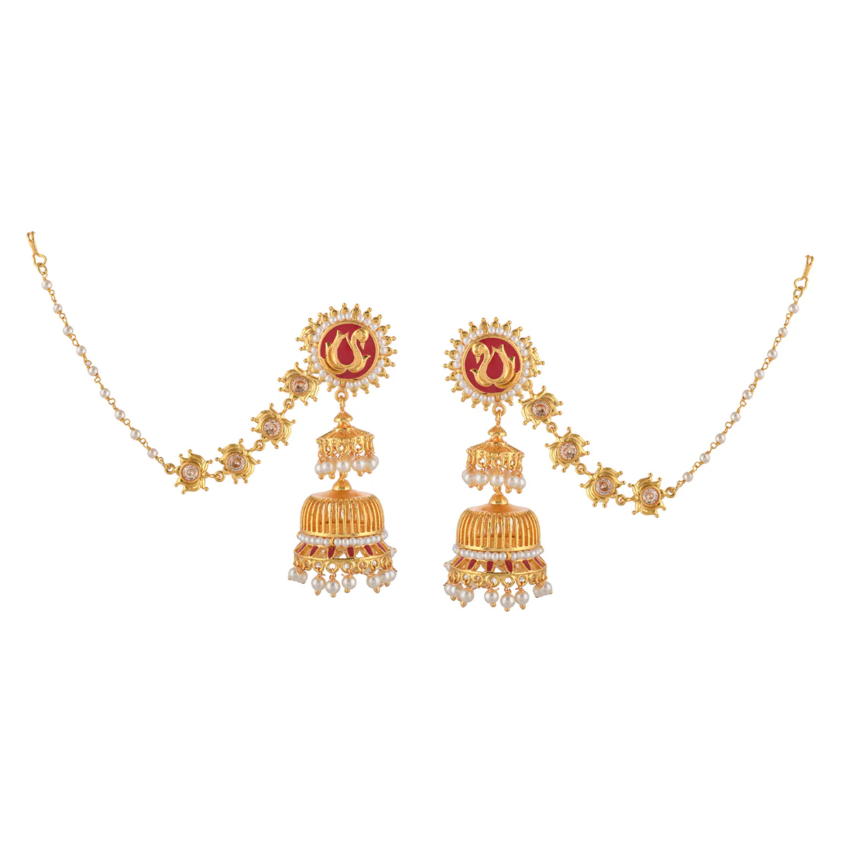 Apsara Enamelled Floral Chain Earrings - Image 3