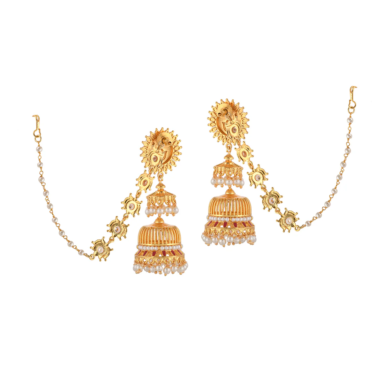 Apsara Enamelled Floral Chain Earrings - Image 4