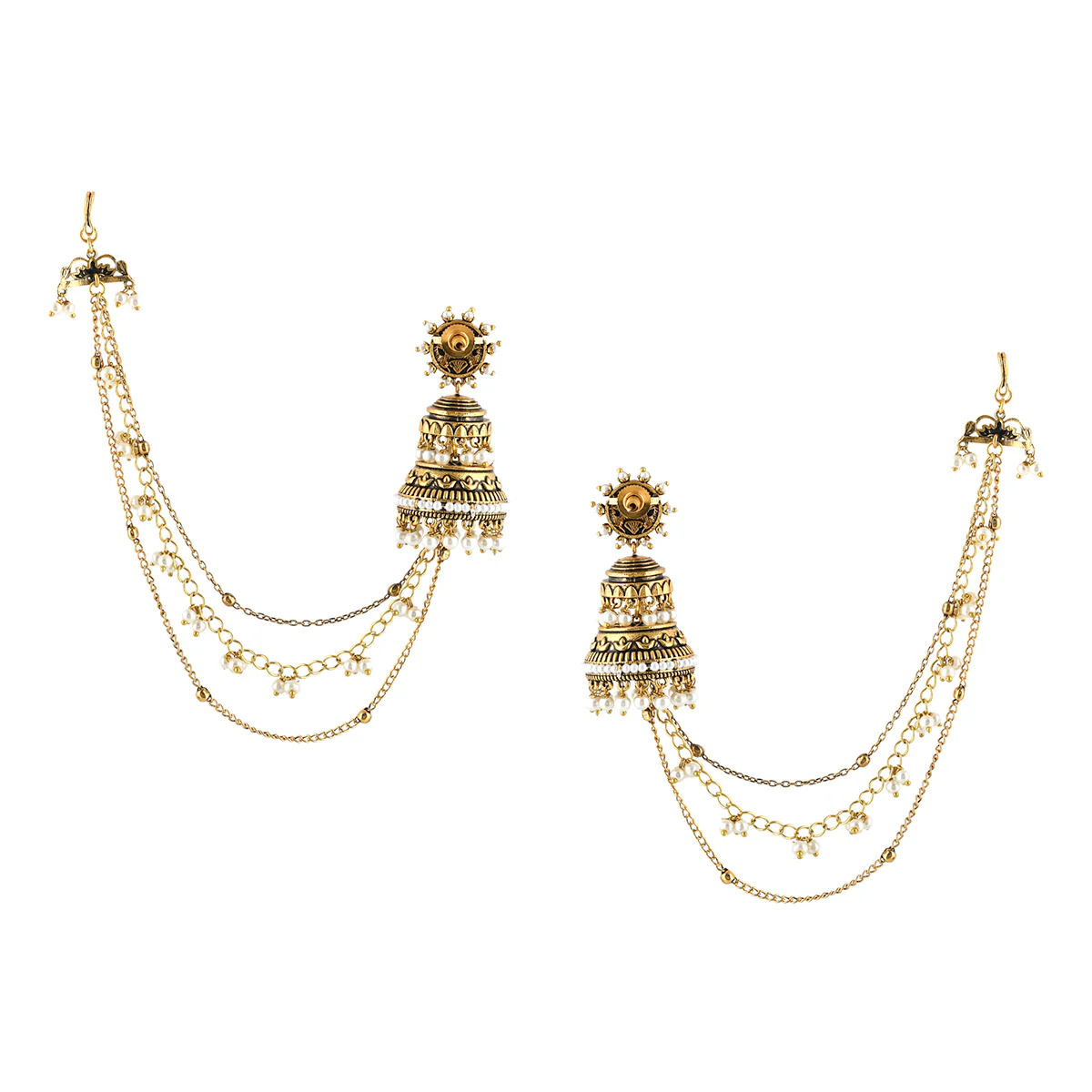 Apsara Ethnic Pearl Beads Chain Earrings - Image 4