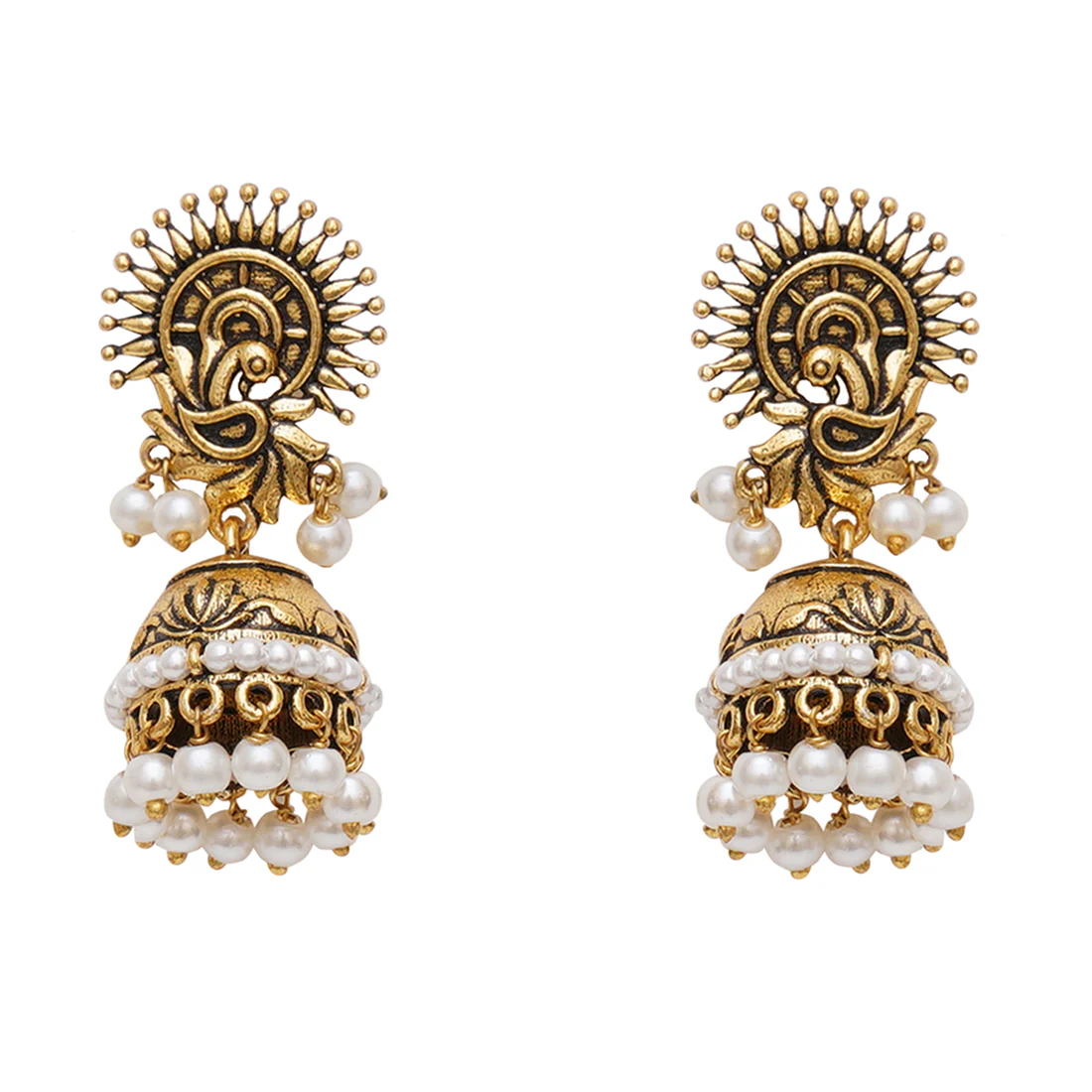 Apsara Faux Pearls Adorned Gold Plated Brass Jhumka Earrings - Image 3