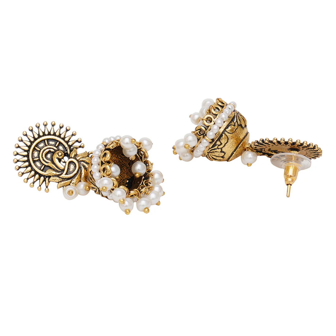 Apsara Faux Pearls Adorned Gold Plated Brass Jhumka Earrings - Image 4