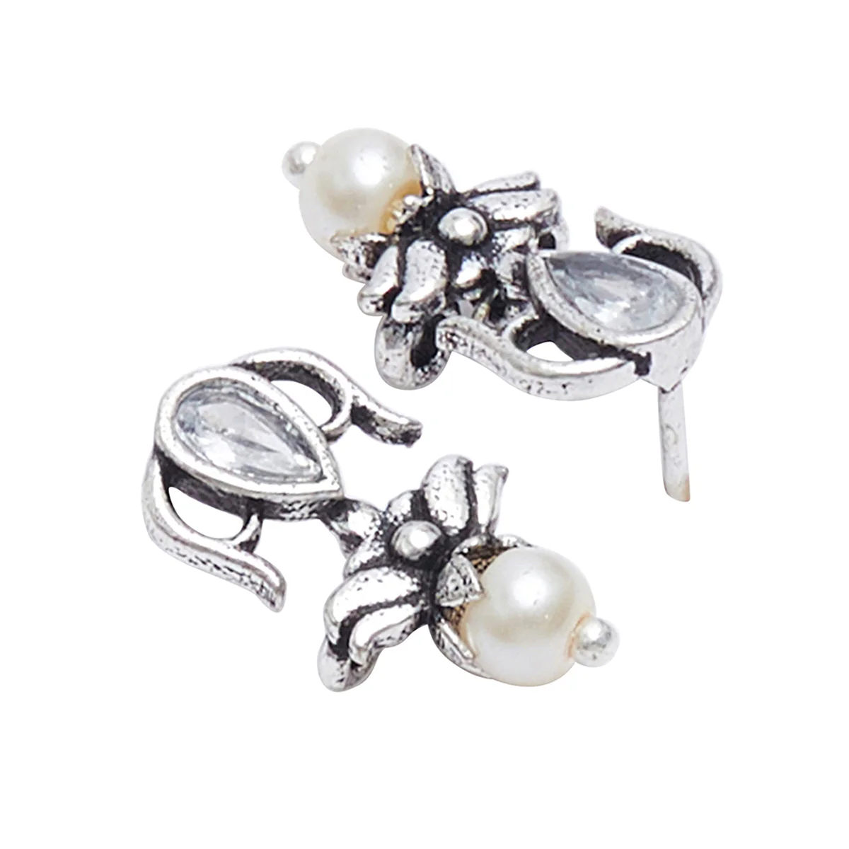 Apsara Faux Pearls Adorned Silver Plated Brass Jewellery Set - Image 5