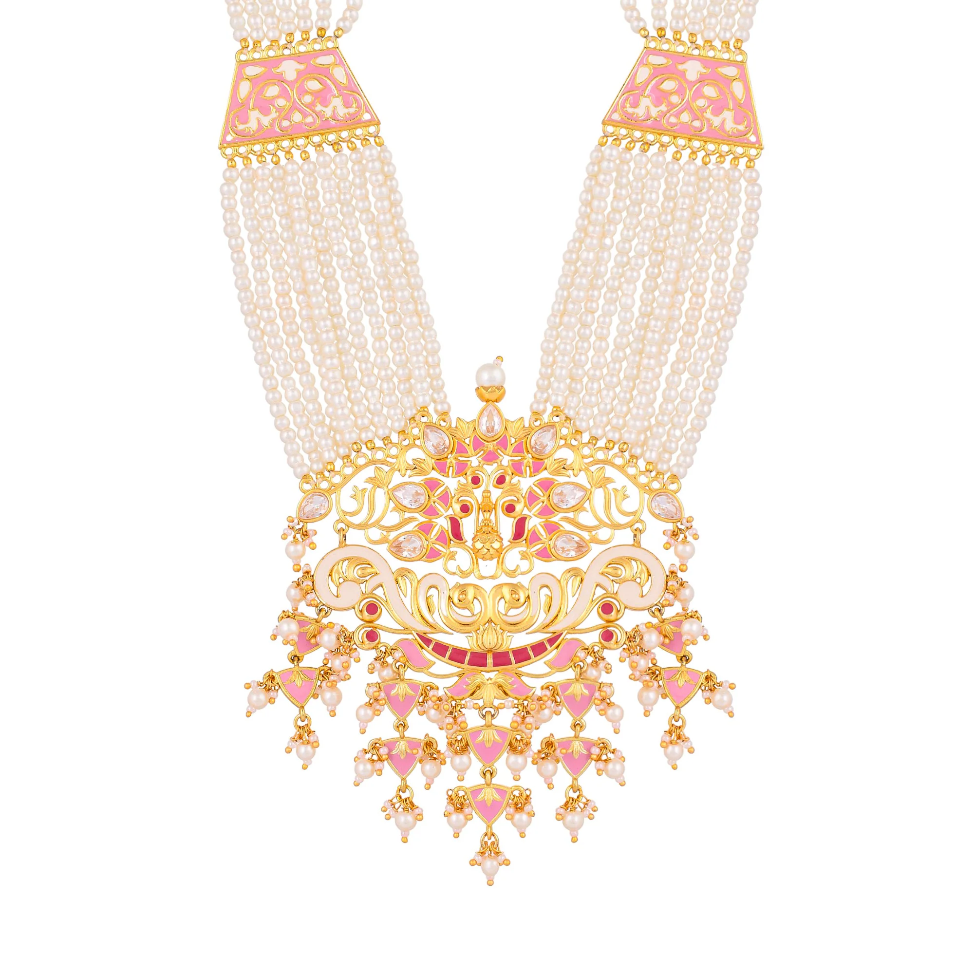 Apsara Filigree Design Heavily Embellished Yellow Gold Plated Jewellery Set - Image 5