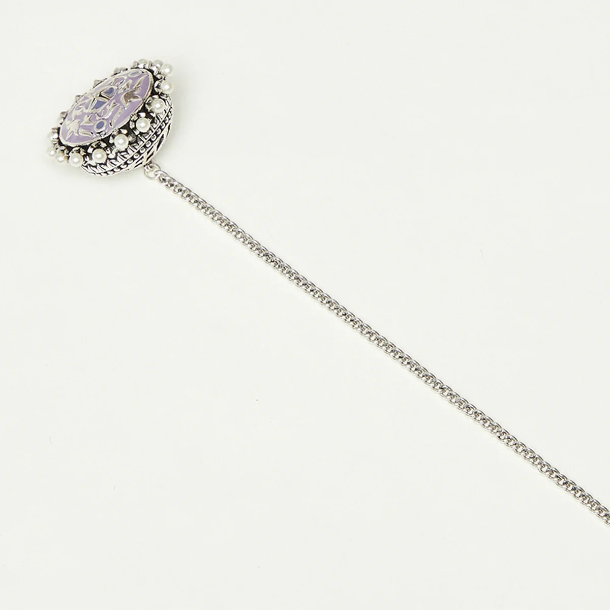 Shwet Kamal Floral Motifs Faux Pearls Embellished Silver Plated Maang Tika - Image 5