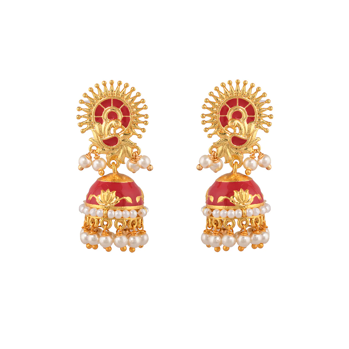 Apsara Gold Plated Pearl Drop Jhumka Earrings - Image 3