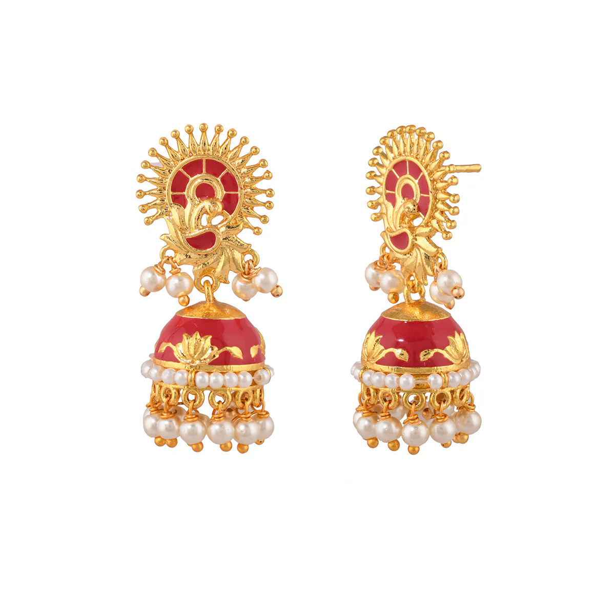 Apsara Gold Plated Pearl Drop Jhumka Earrings - Image 4