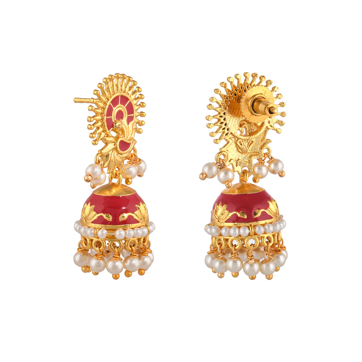 Apsara Gold Plated Pearl Drop Jhumka Earrings - Image 5