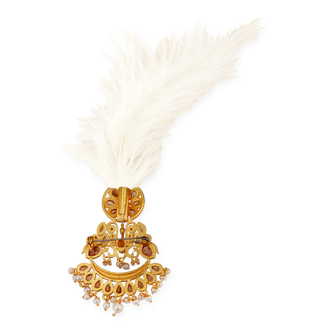 Apsara Groom Red Enamelled with Pearl Golden Kalangi with White Feather - Image 3