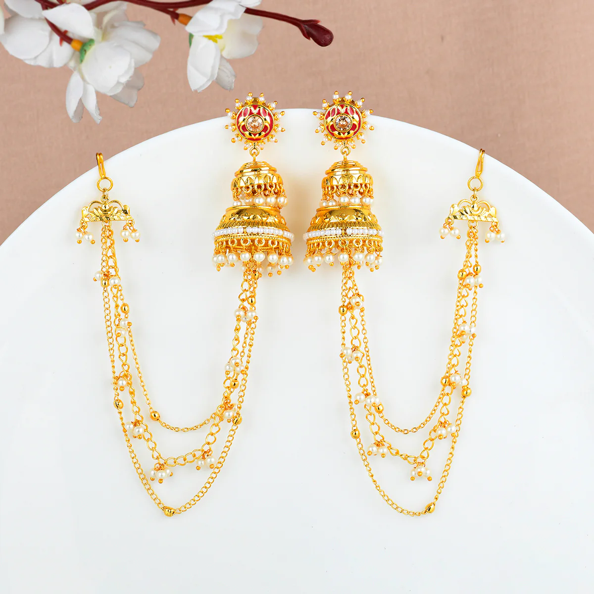 Apsara Layered Jhumka Chain Earrings