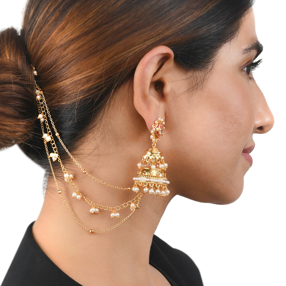 Apsara Layered Jhumka Chain Earrings - Image 2