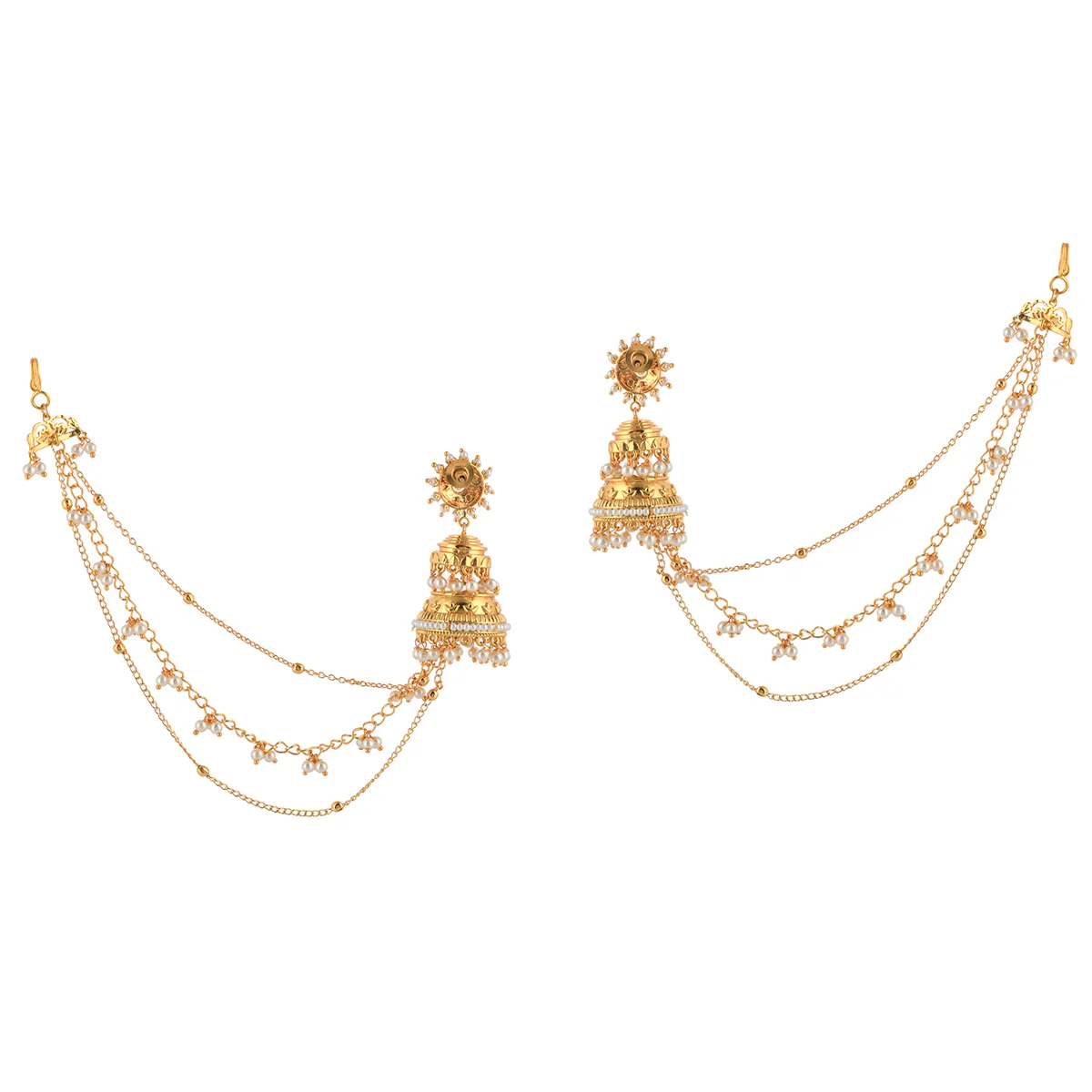 Apsara Layered Jhumka Chain Earrings - Image 4