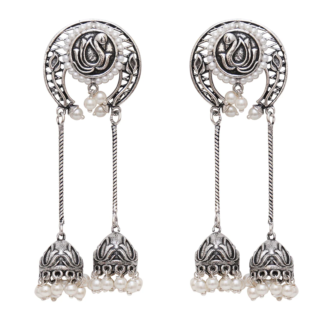 Apsara Peacock Motif Dangling Earrings - Image 3