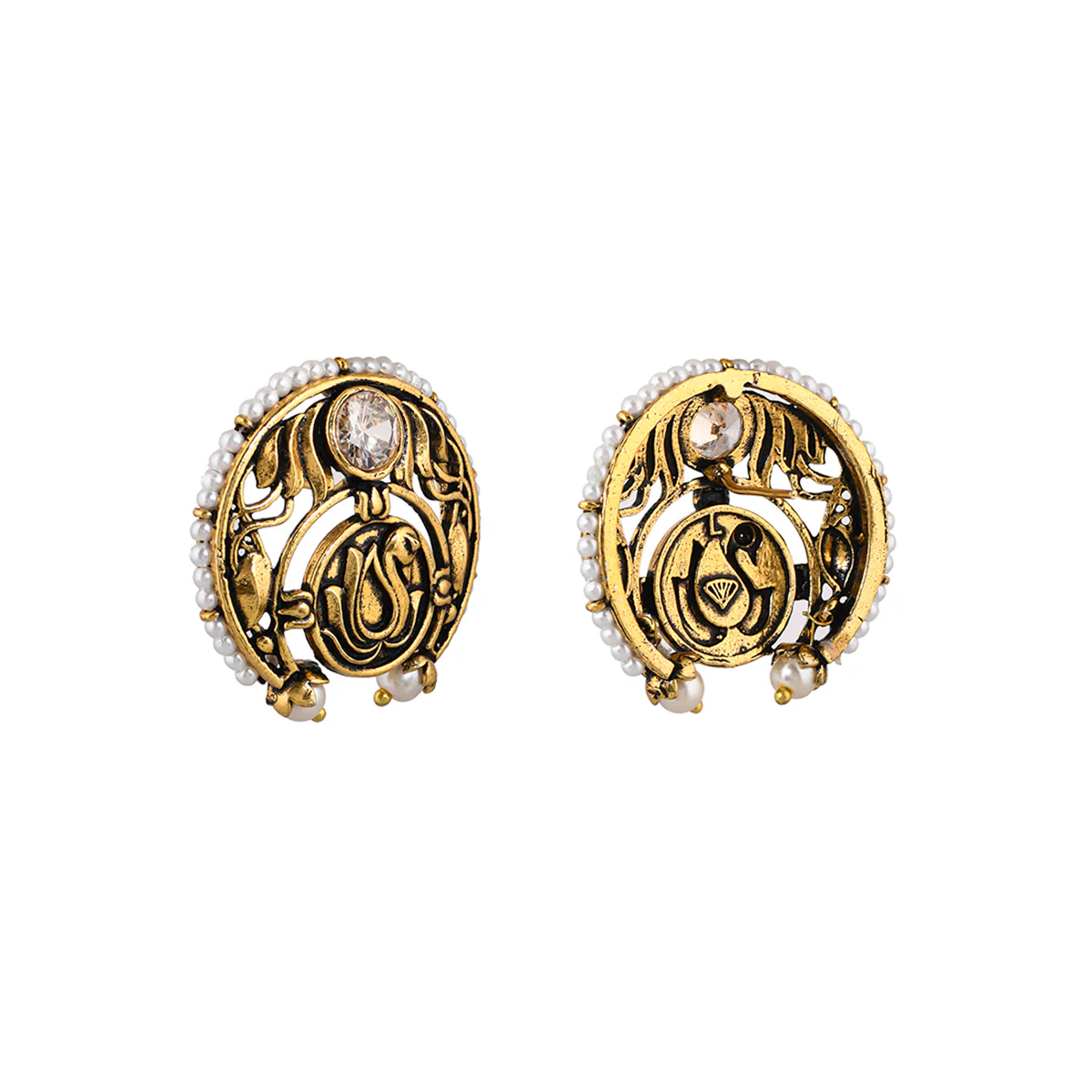 Apsara Peacock Motif Pearls Stud Earrings - Image 5