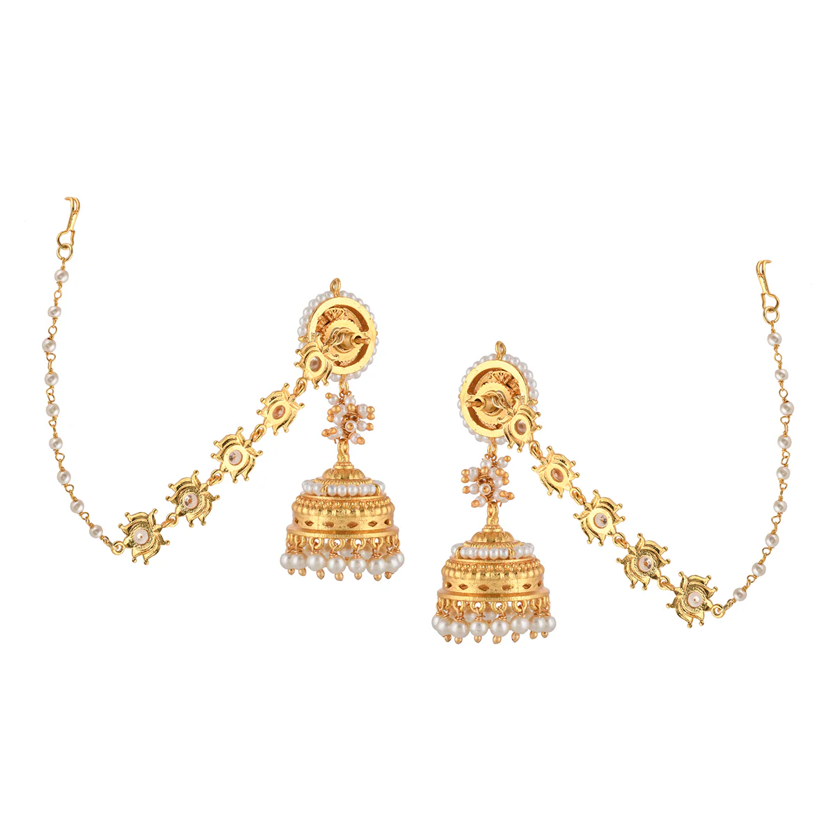 Apsara Pearl Beads Enamelled Chain Earrings - Image 4