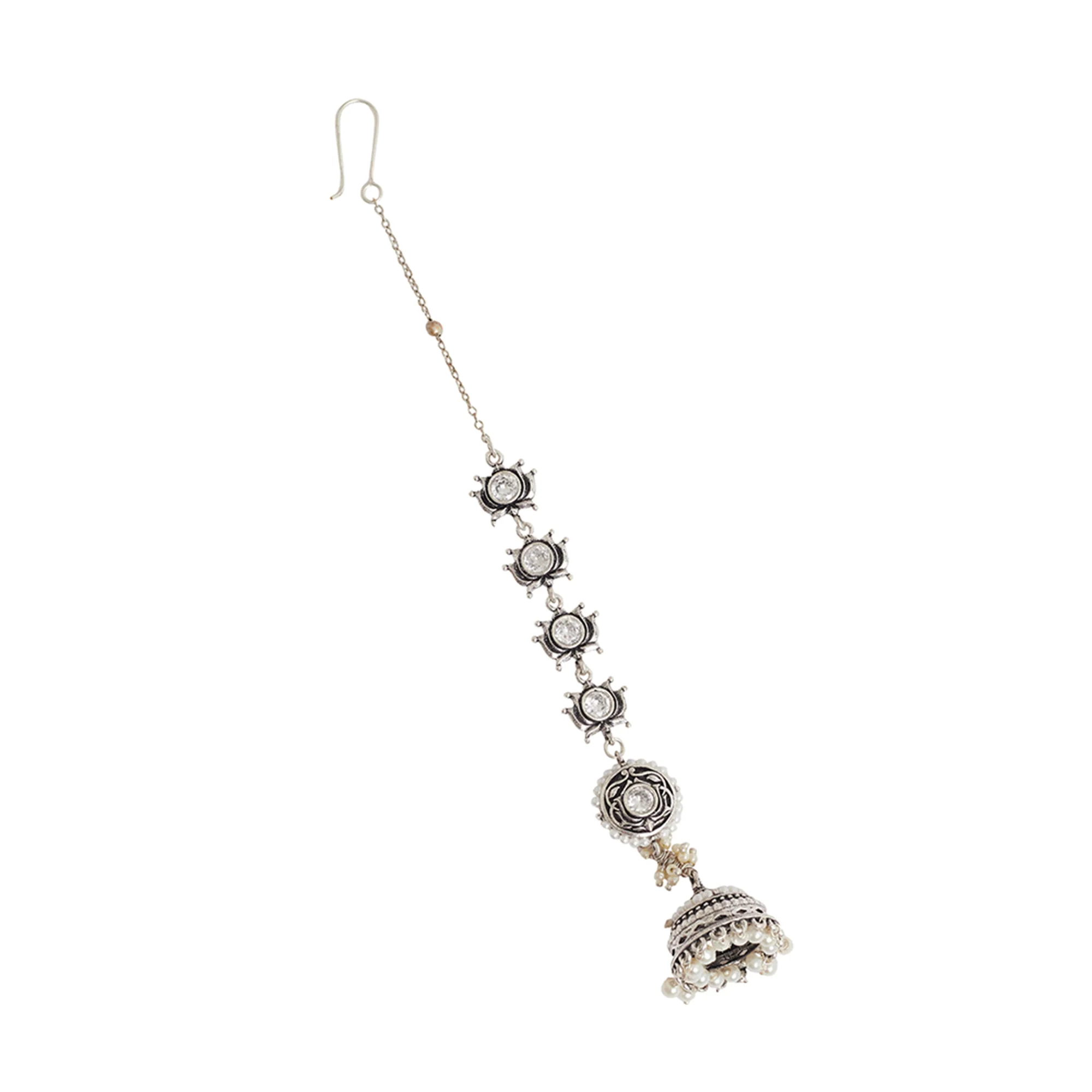 Apsara Silver Plated Faux Pearls Brass Jhumka Earrings - Image 4
